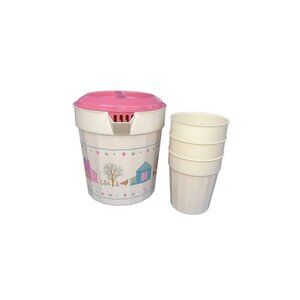 PackerWare Vintage Made In USA 1.5 Quart Plastic Handled Pitcher & 3 Cups